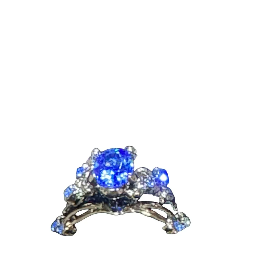 Stunning Blue Gemstone‎ Engagement Ring Silver Tone Stackable Band Women Size 7